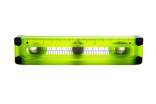 A Vibrant Green Level Tool for Precise Measurement on a Clear PNG or White Background.
