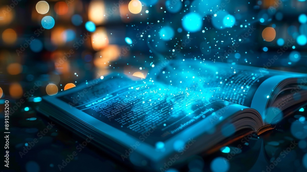 Poster modern e-book reader with a digital learning interface, set in a high-tech, futuristic setting gener