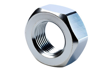 A Gleaming Hex Nut, Isolated Against a White Background on a Clear PNG or White Background.