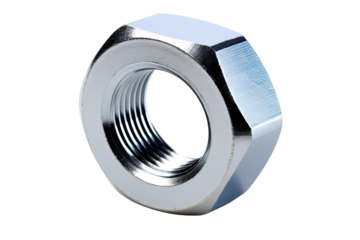 A Gleaming Hex Nut, Isolated Against a White Background on a Clear PNG or White Background.