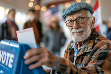 Fototapeta premium US old man casting his vote
