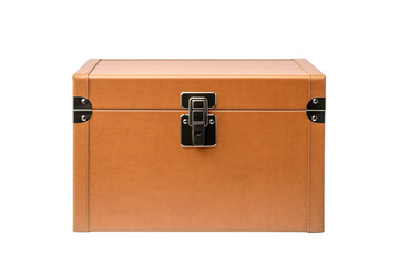 A Tan Leather Trunk Awaits Its Journey on a Clear PNG or White Background.