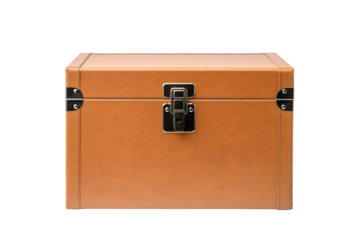 A Tan Leather Trunk Awaits Its Journey on a Clear PNG or White Background.