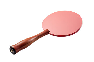 A Wooden-Handled, Pink Paddle Ready For A Game of Table Tennis on a Clear PNG or White Background.