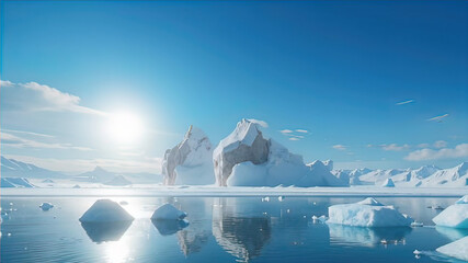 Antarctica with blue sky and ice, Antarctic landscape,