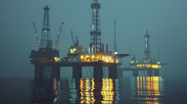 Showcasing oil industry  drilling rigs, machinery, and technology in yellow, black, and grey colors
