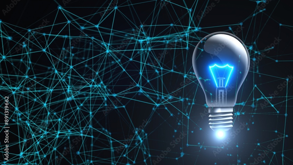 Poster light bulb with connection dots. computer generated 3d render