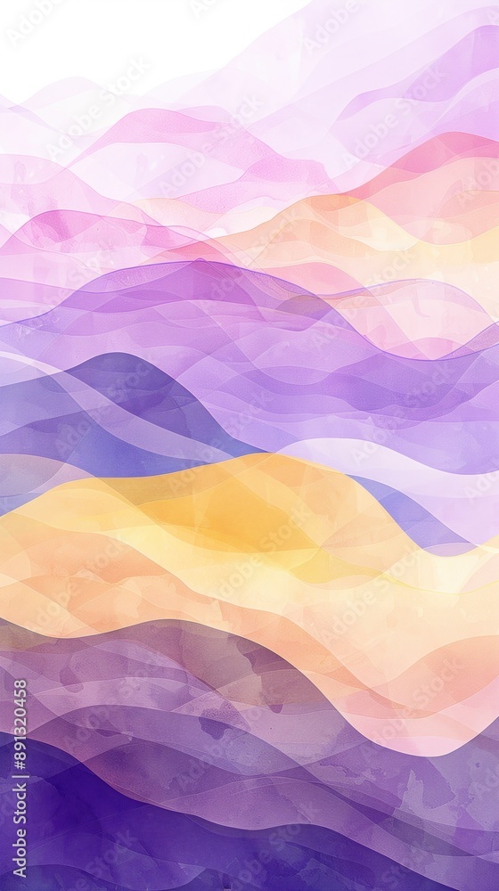 Wall mural Soft Abstract Waves in Purple and Yellow Hues