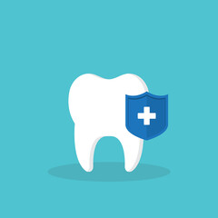 Dental Care, protection. Tooth icon and shield.	