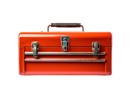 A Classic Red Toolbox Ready For Action on a Clear PNG or White Background.