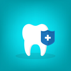 Dental Care, protection. Tooth icon and shield.	
