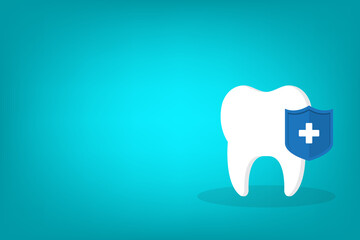 Dental Care, protection. Tooth icon and shield.	
