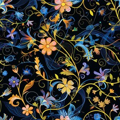 floral symphony with intricate flowers and vines, creating a mesmerizing and enchanting effect