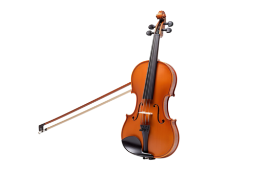 A Violin's Silent Melody, Poised for Performance on a White Stage on a Clear PNG or White Background.