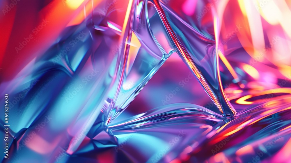Poster A dynamic abstract image featuring translucent geometric shapes in vibrant red, blue, and purple hues, creating a captivating and lively visual effect.