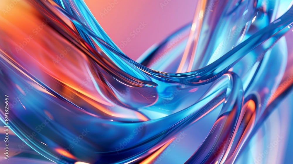 Aufkleber An abstract image depicting dynamic fluid waves in vivid blue and orange colors, creating a sense of fluidity and motion with its smooth, flowing lines and vibrant energy.