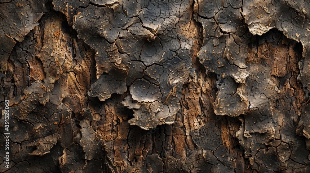 Poster a detailed close-up photograph of a tree bark surface showing intricate cracks and textures, highlig