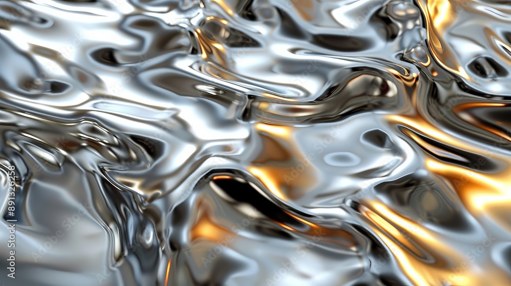 Leinwandbilder An image depicting silver molten metal with a fluid and reflective surface, highlighting the smooth, liquid-like properties and dynamic movement of the material in a captivating abstract form.