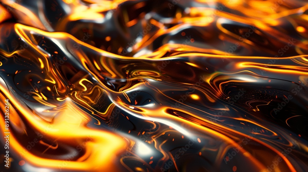 Leinwandbilder An abstract view of golden molten metal waves with a fiery glow, capturing the fluid and dynamic movement of the material, creating a visually striking and dynamic image.