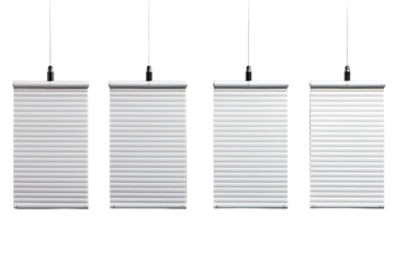 Four White Blinds Suspended in Mid-Air Against a Pristine Background on a Clear PNG or White Background.