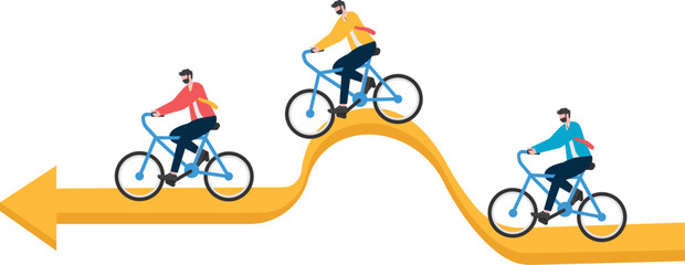 Obraz premium Businessman riding, on curved arrow, Business concept illustration, vector, web page. 