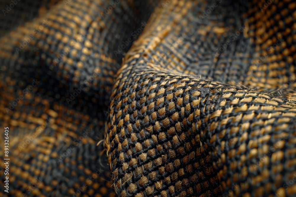 Poster An image of a black and yellow woven cloth draped to show the detailed texture and weave pattern. The contrasting colors create a striking appearance.