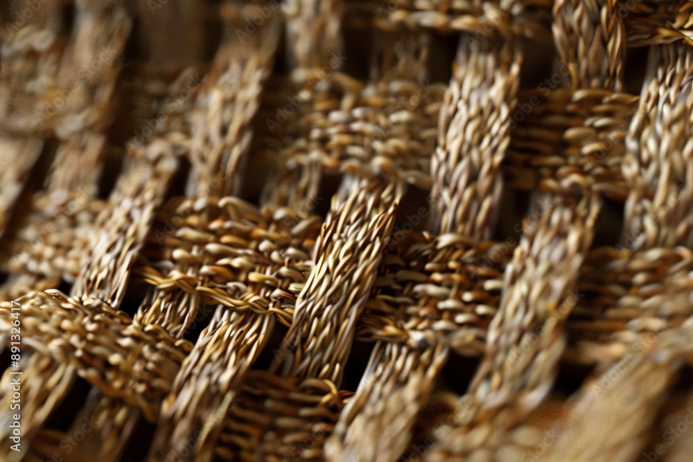 Poster A close-up image of brown woven material, highlighting the intricate pattern and texture of the weave. The earthy tones give it a subtle yet warm appearance.