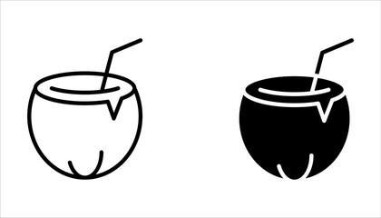 Coconut water cocktail drink vector icon set on white background