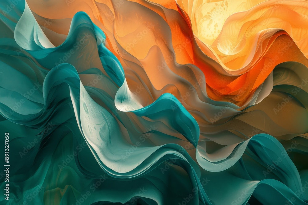 Poster this vibrant image captures the dynamic interplay of blue and orange hues in an abstract flowing mot