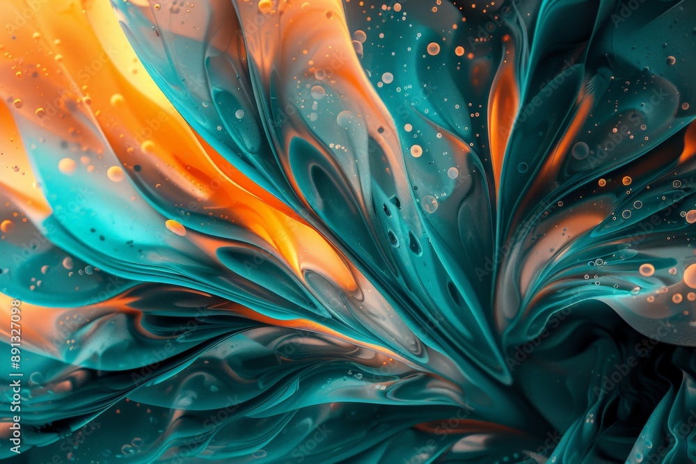 Aufkleber This artistic image features abstract teal and orange waves with fluid swirls, creating a mesmerizing visual effect that evokes a sense of wonder and creativity.