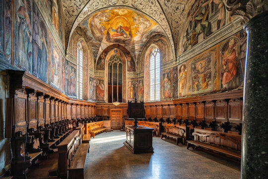 Indoor view in the marvelous Farfa Abbey, in the Province of Rieti, Lazio, Italy. June-13-2024