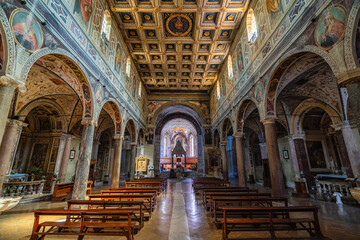 Obraz premium Indoor view in the marvelous Farfa Abbey, in the Province of Rieti, Lazio, Italy. June-13-2024