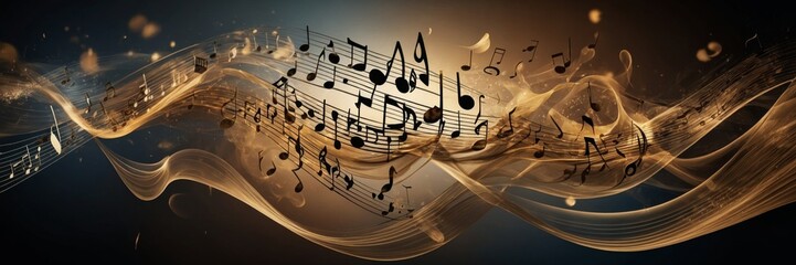 An abstract depiction of musical staves transformed into waves symbolizing sound.