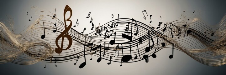 An abstract depiction of musical staves transformed into waves symbolizing sound.