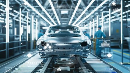 Innovative automotive production with global data visualization, high-tech equipment