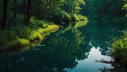 A Water Surrounded  BY Trees & Landscape || AI Generated