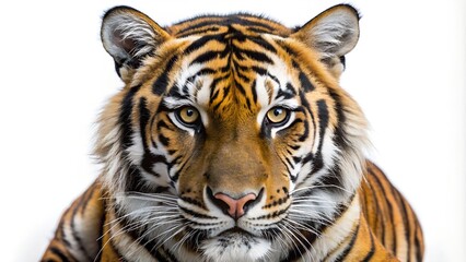 Fototapeta premium Majestic tiger staring with intense eyes on white background