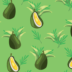 Juicy pattern for printing and printing. Tropical exotic durian fruit in vector. 
