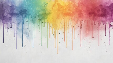 Fototapeta premium Abstract watercolor background with vibrant rainbow colors dripping down a white , creating a dynamic and artistic effect.