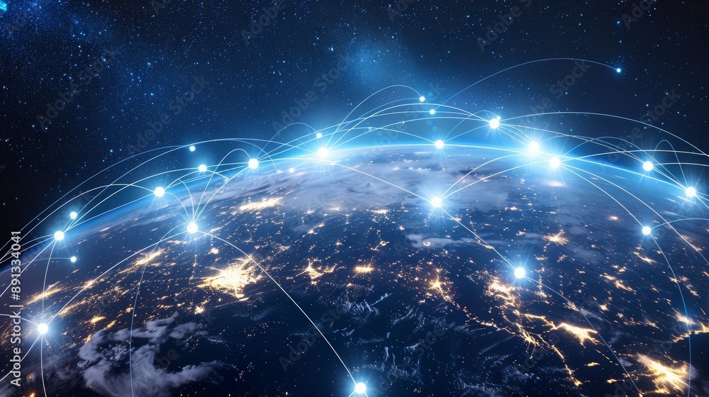 Poster global network of delivery routes spanning across the globe - global reach of delivery services