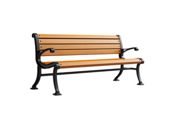 A Solitary Wooden Bench Awaits in the Stillness of the Afternoon on a Clear PNG or White Background.