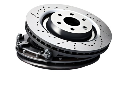 Drilled and Slotted Brake Rotors: A Close-Up of Performance on a Clear PNG or White Background.