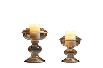 Crystal Candle Holders With Burning Flames for a Romantic Evening on a Clear PNG or White Background.