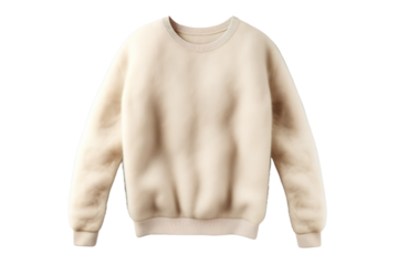 A Cream Colored Crewneck Sweater Against a White Background on a Clear PNG or White Background.