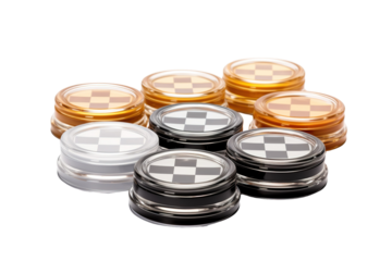 A Collection of Checker Pieces Ready for a Game on a White Background on a Clear PNG or White Background.