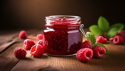 Country Charm: Raspberry Jam on Wooden Table, Ready for Your Message