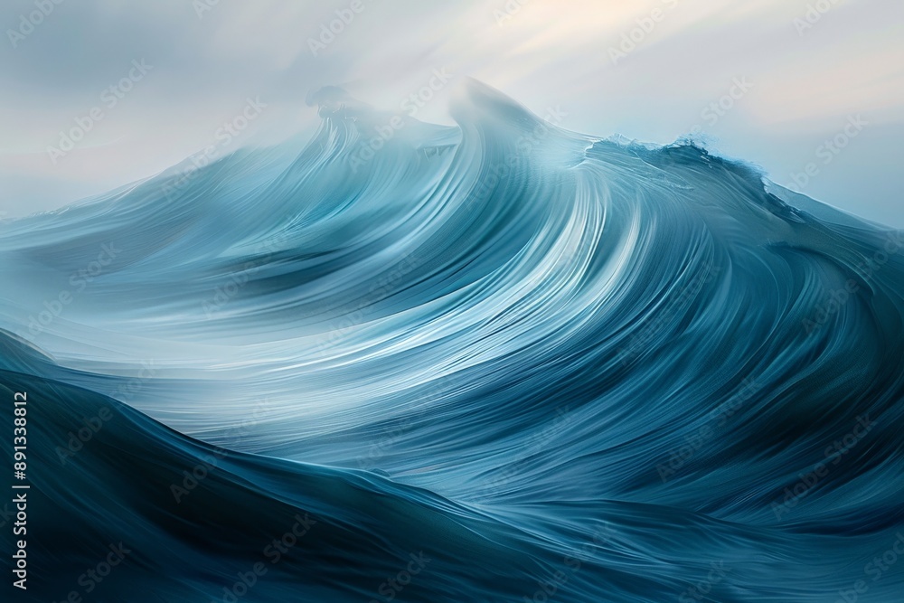 Poster A vibrant display of dynamic abstract waves in shades of blue, highlighted by light streaks, creating a sense of energy and fluid movement in this dynamic artwork.
