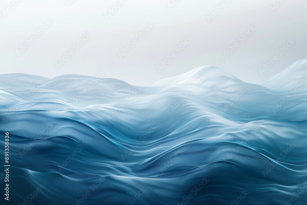 Poster This artwork captures gentle abstract waves in soothing blue and white tones, evoking a sense of calm and tranquility with its smooth, flowing lines and soft gradient.