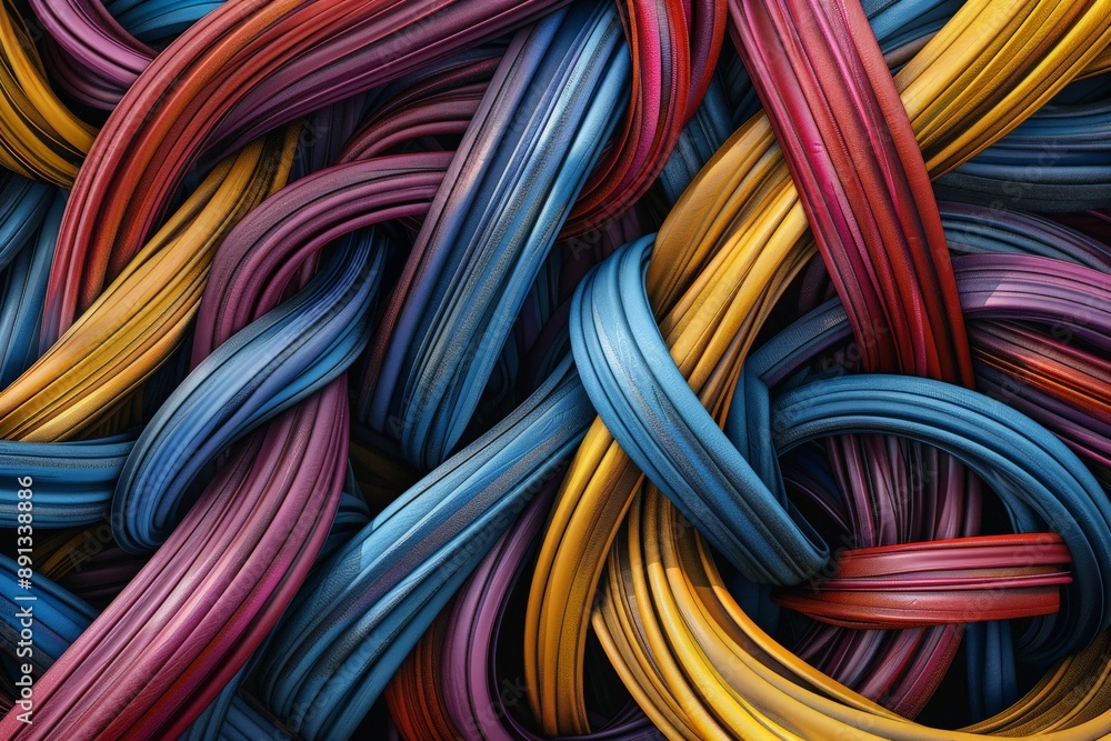 Aufkleber A captivating abstract image featuring interwoven colorful strands that create a complex and dynamic composition, representing the interconnectedness and interplay of different elements.