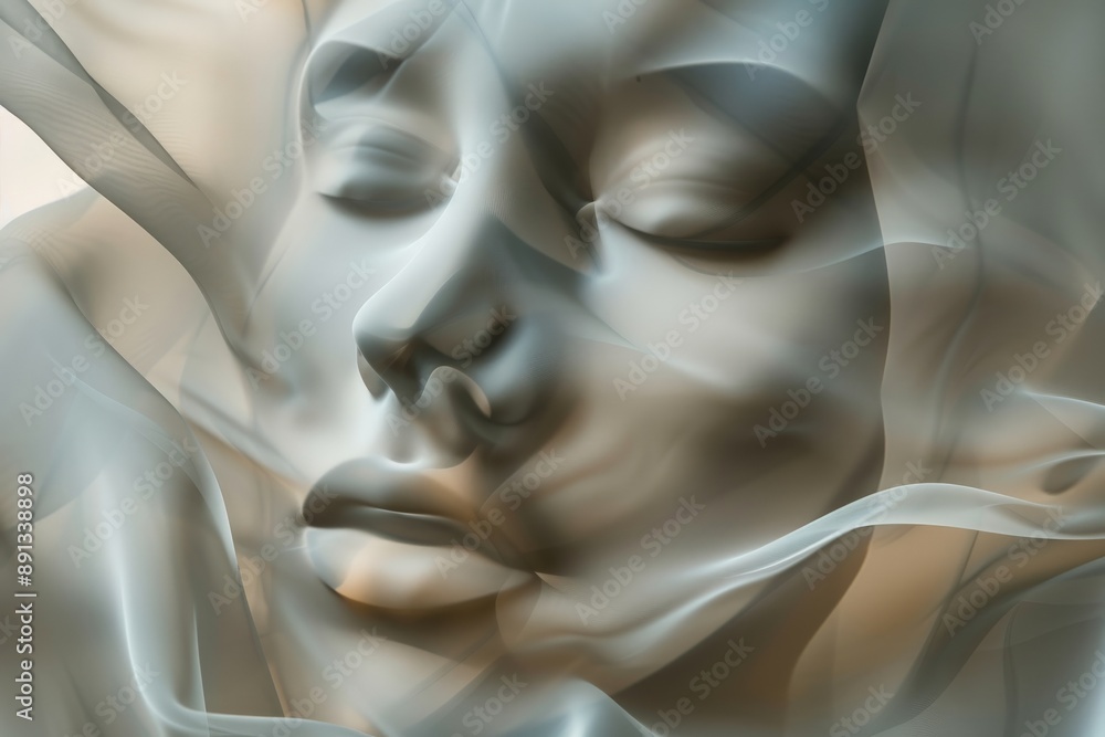 Aufkleber a beautiful abstract digital artwork featuring elegant flowing shapes in beige and gray hues, creati